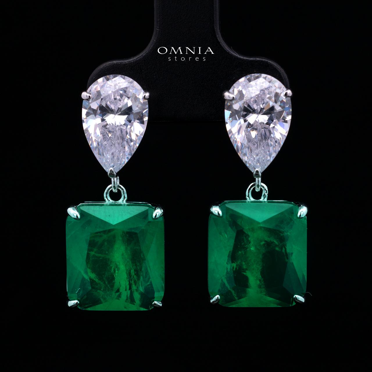 Bettina Green Drop Earrings in 925 Silver with High-Quality Simulated Diamond