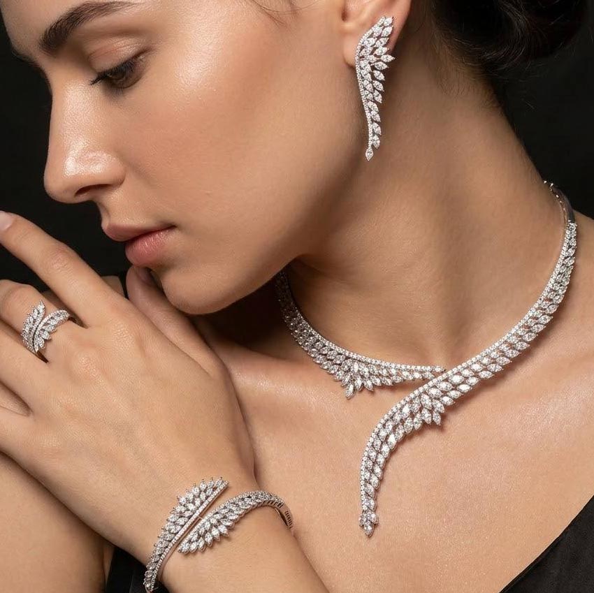 Claire White Bridal Full Set in 925 Silver High Quality Simulated Diamonds