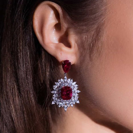 Omnia Thalia Red Earring in 92.5 Silver High Quality Simulated diamonds - OMNIASTORES UAE