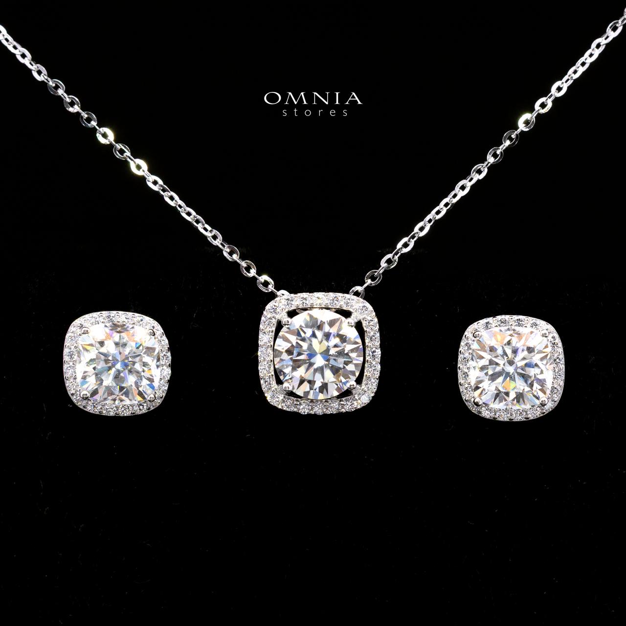 Itzayana White Moissanite Cushion Halo Pendant Necklace and Stud Earrings Set in 925 Sterling Silver