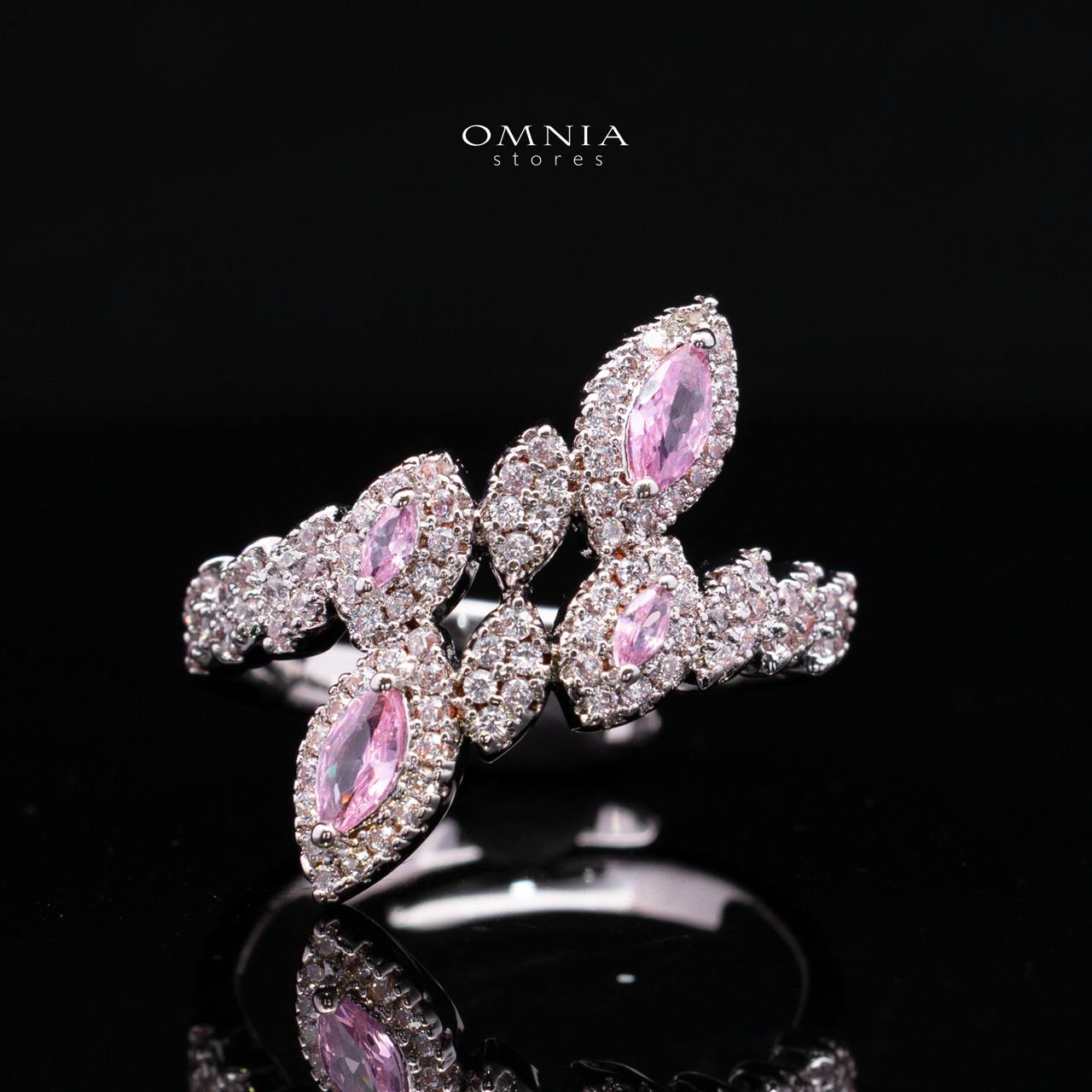 Omnia Nada Pink Bridal Full Set in High Quality Zircon Stone Rhodium Plated
