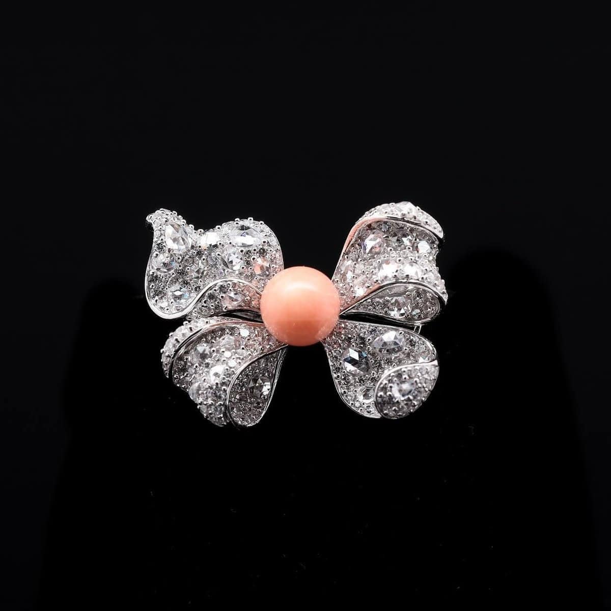 Omnia Coral Butterfly Brooch in 925 Silver with High Quality Simulated Diamonds - OMNIASTORES UAE
