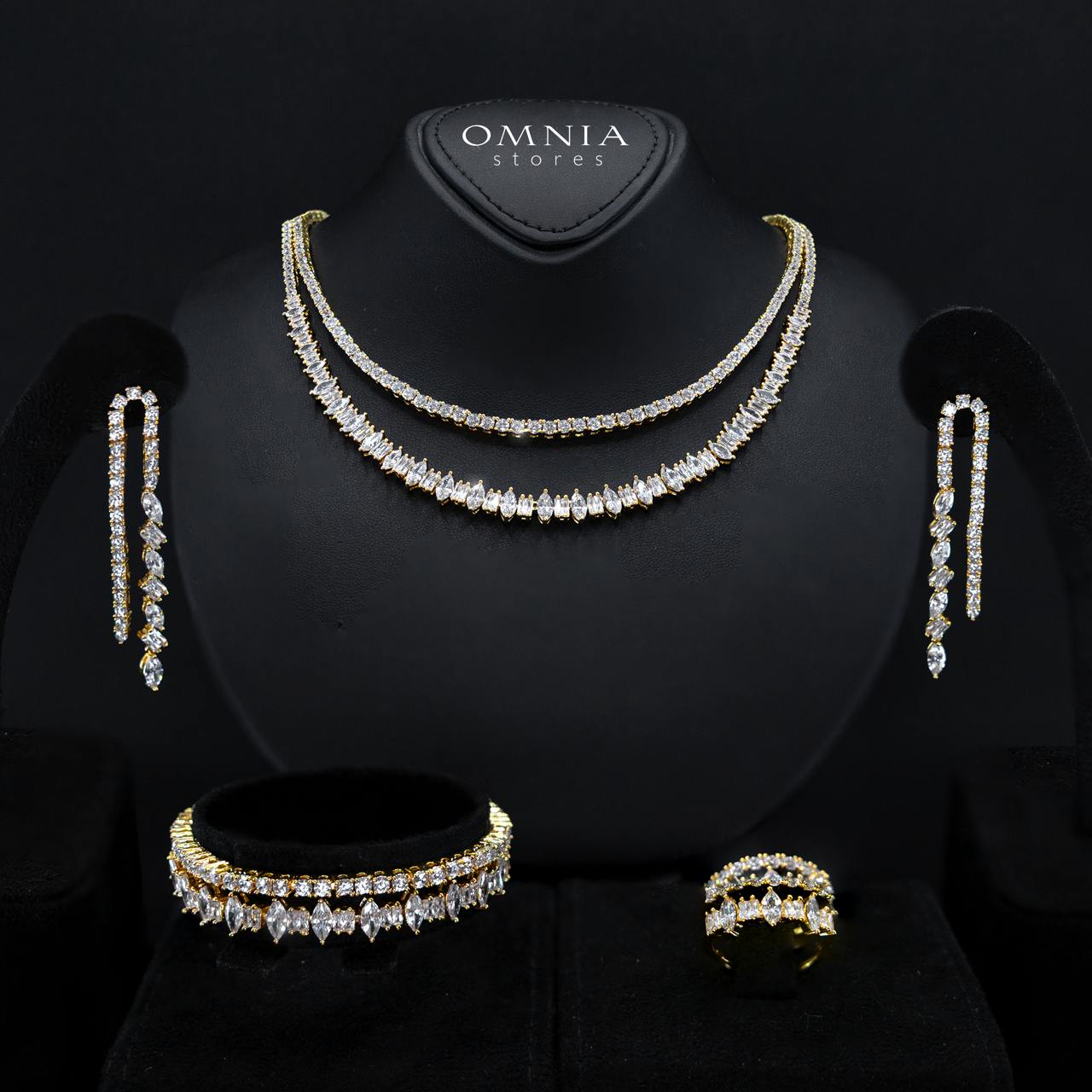Alica Gold Bridal Full Set in Premium Rhodium-Plated Finish with High-Quality Zircon Stones