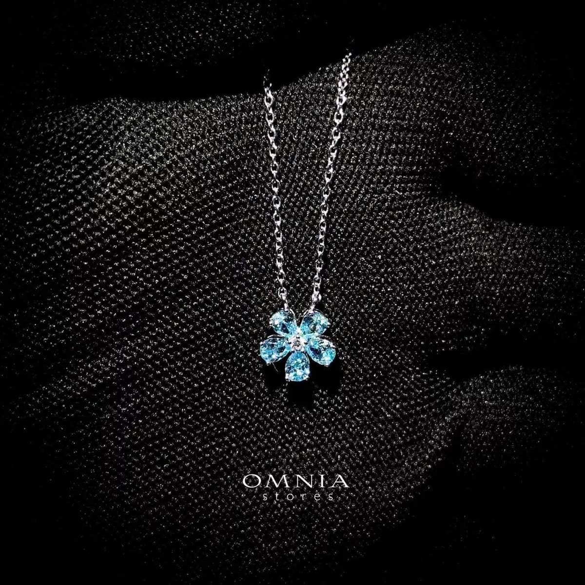 Omnia Aqua Flower Necklace In 92.5 Silver with High Quality Simulated Diamonds - OMNIASTORES UAE