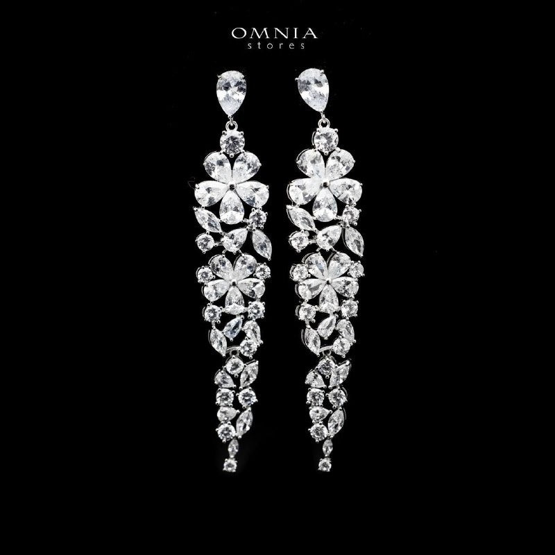 Omnia Floral Drop Earrings in 92.5 Silver With High Quality Zircon Stone - OMNIASTORES UAE
