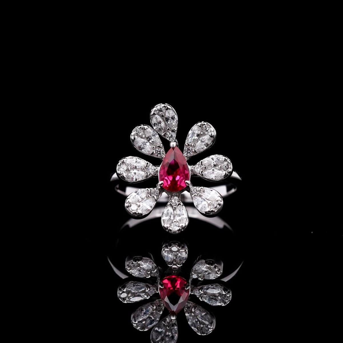 Omnia Lubna Maroon Bridal Full Set in 925 Silver with High-Quality Simulated Diamonds and Teardrop Design - OMNIASTORES UAE