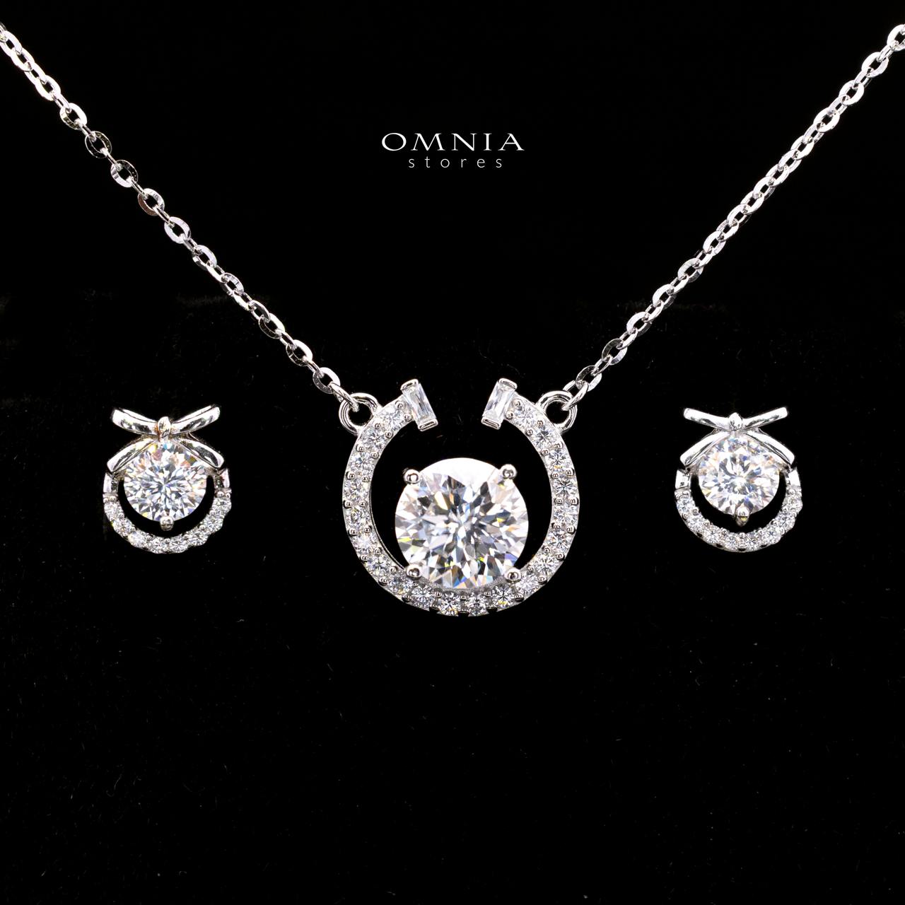 Stormi White Moissanite Halo Pendant Necklace and Stud Earrings Set in 925 Sterling Silver