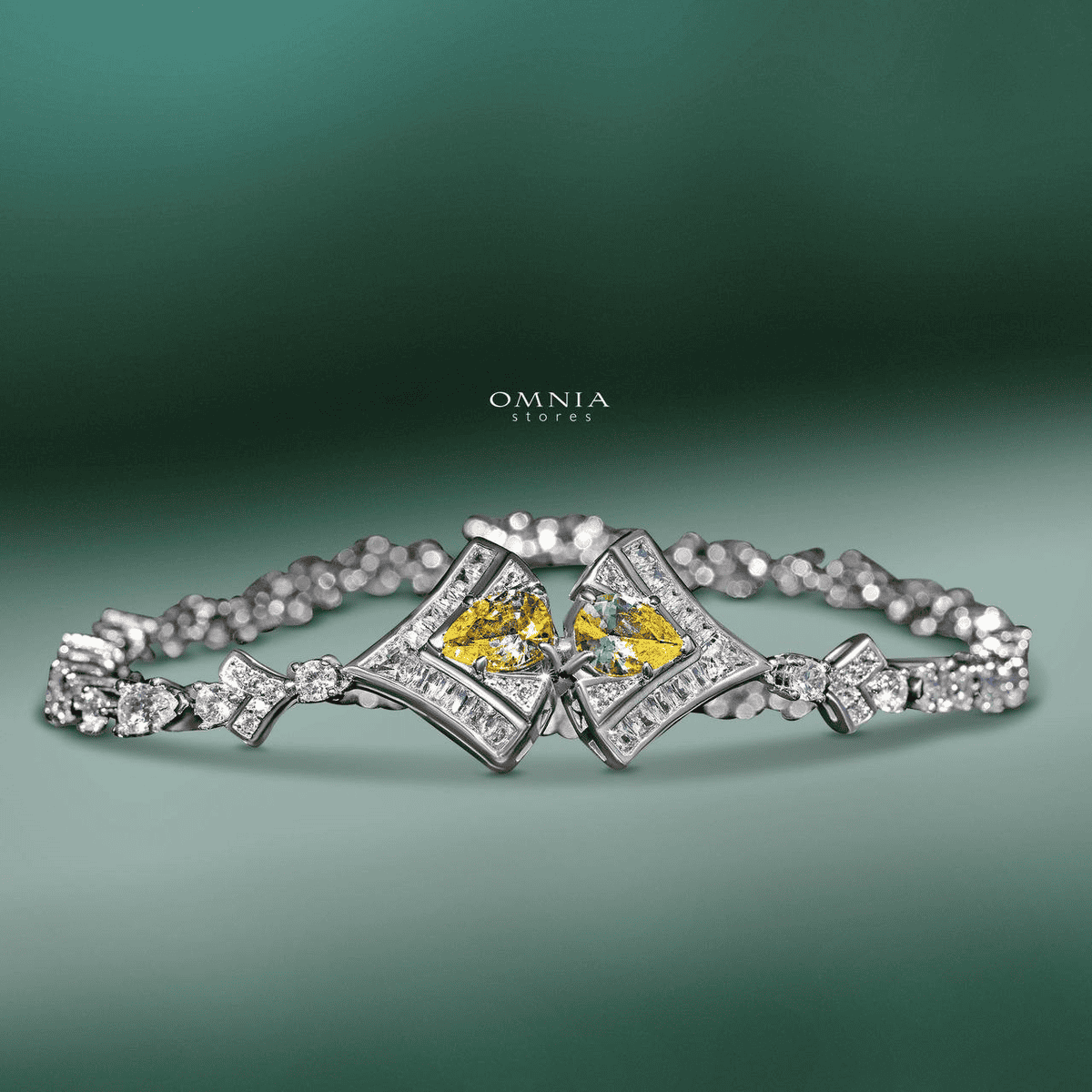 Omnia Elizabeth Yellow & White Bridal Full Set with Pear and Round Cut High-Quality Simulated Diamonds in a Stunning Two-Tone Rhodium Plated Finish - OMNIASTORES UAE