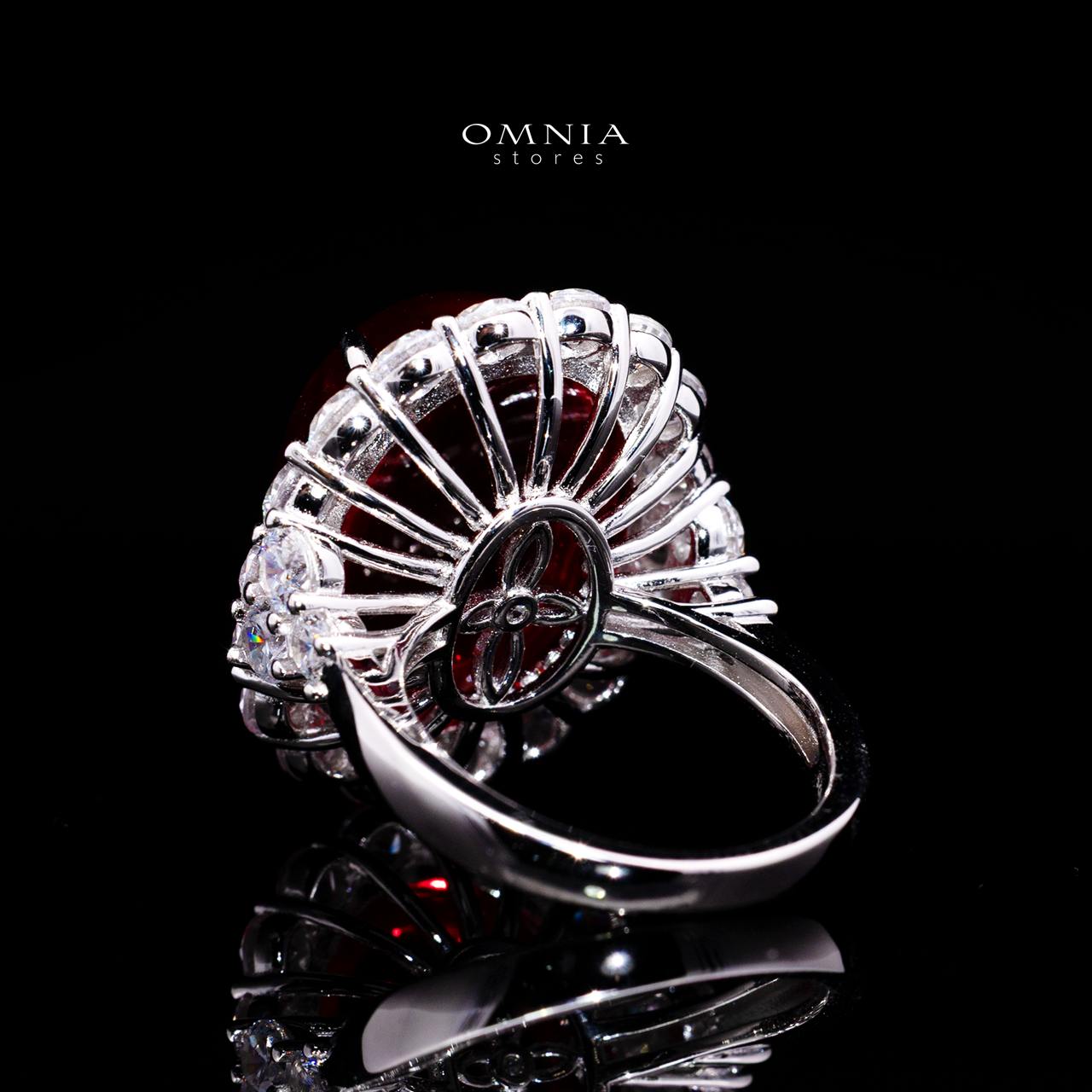 Malaika Imperial Red Gemstone Ring with Certified High-Quality Premium Simulated Diamonds in 925 Sterling Silver