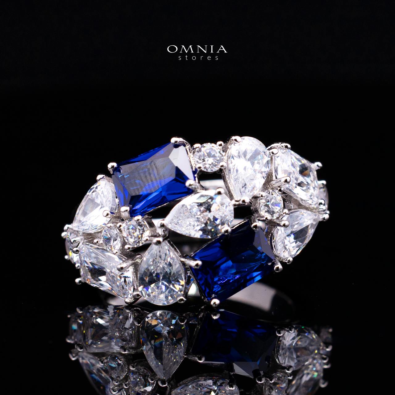 Omnia Anastasia Blue Luxury Bridal Full Set in High Quality Zircon Stone in Rhodium Plated