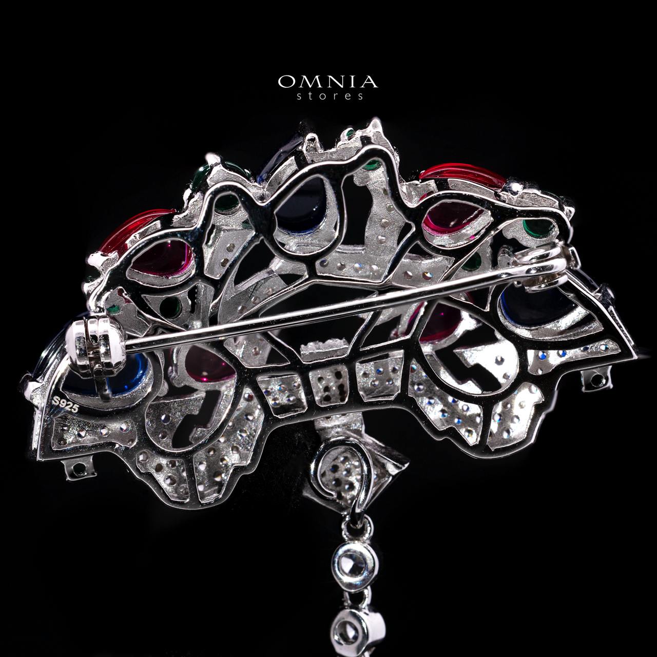 Khazina Multicolor Pearl Brooch with High-Quality Premium Simulated Diamonds in 925 Sterling Silver
