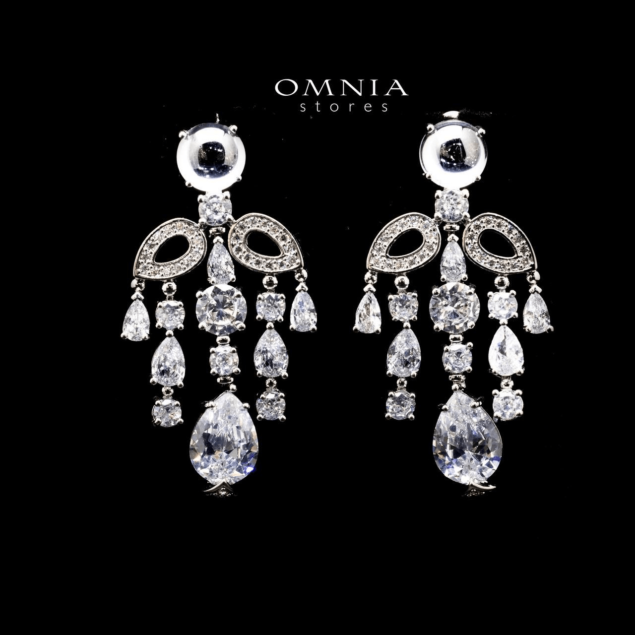 Omnia Mohra Chandelier Earrings with White Zircon Drops in High Quality Zircon Rhodium Plated - OMNIASTORES UAE