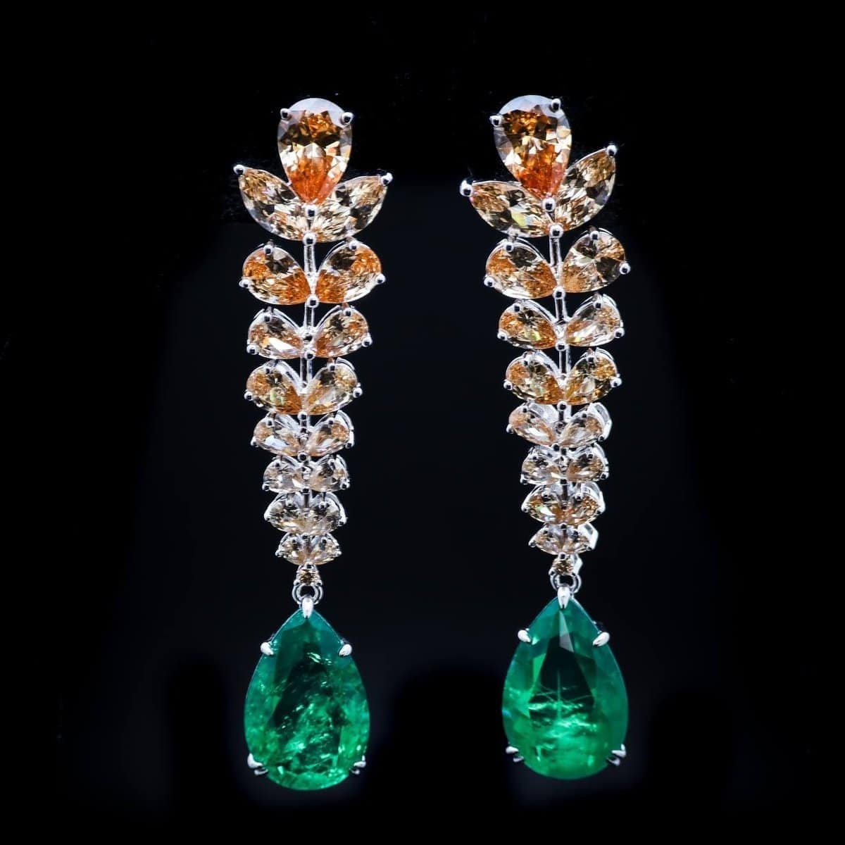 Omnia Larisa Green and Champagne Teardrop Earrings in 92.5 Silver with High Quality Simulated Diamonds - OMNIASTORES UAE