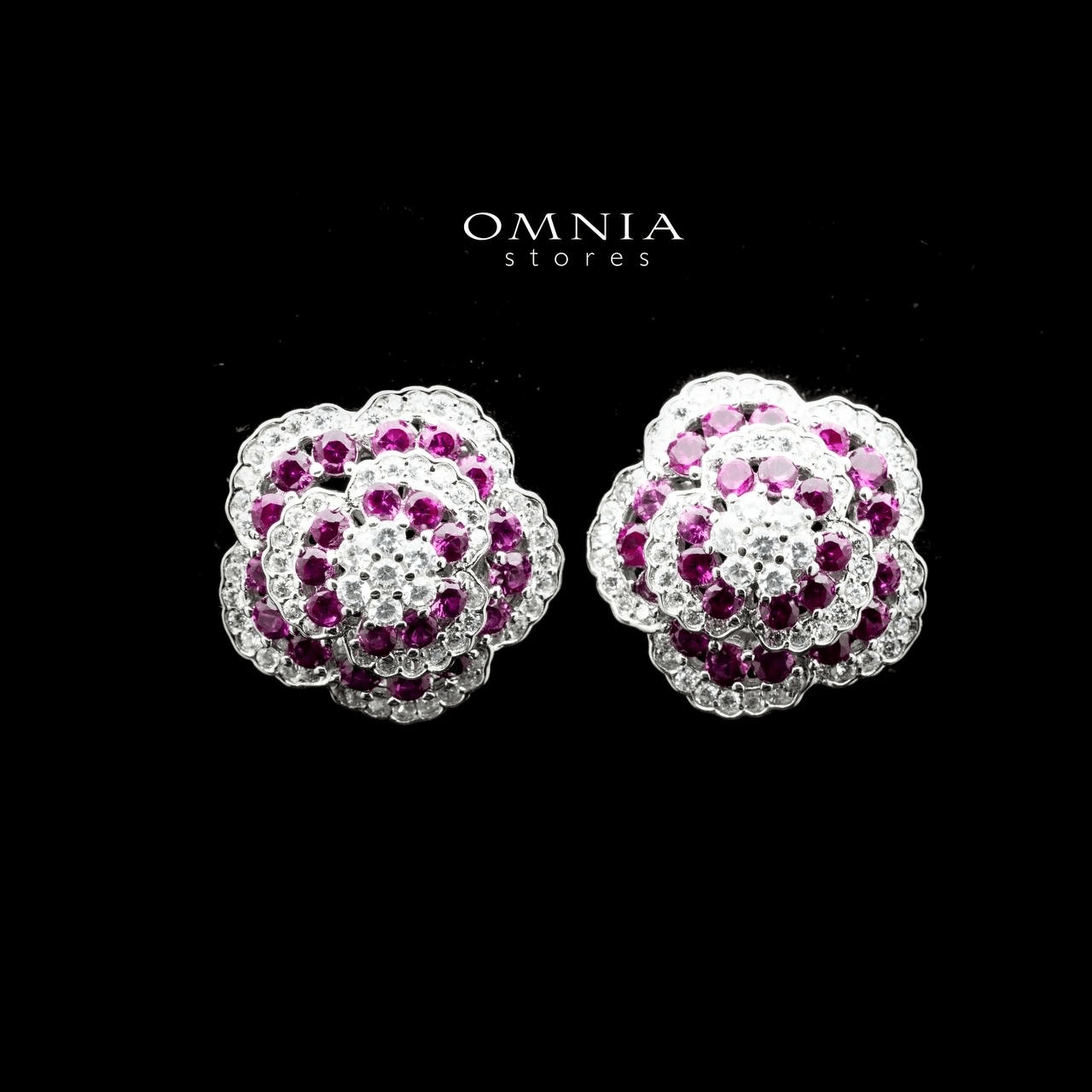 Omnia Ghaida Rose Cluster Stud Earrings in 92.5 Silver with High Quality Simulated Diamonds - OMNIASTORES UAE