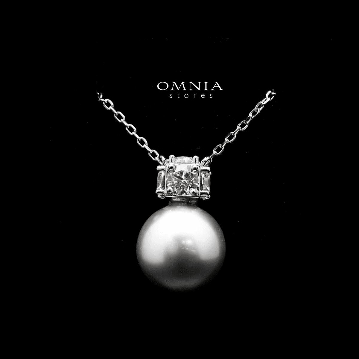 Omnia Belle Silver Pearl Necklace In 92.5 Silver High Quality Simulated Diamonds - OMNIASTORES UAE