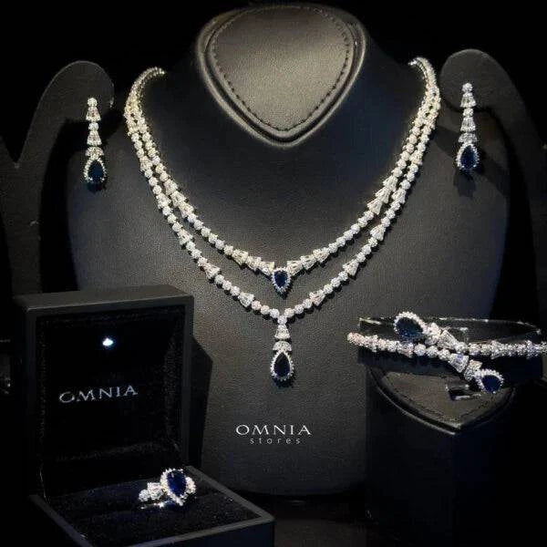 Omnia Ethereal Blue Drop-Down Pear Shape Full Set in High Quality Zircon Stone in Tarnish Resistant Plating - OMNIASTORES UAE