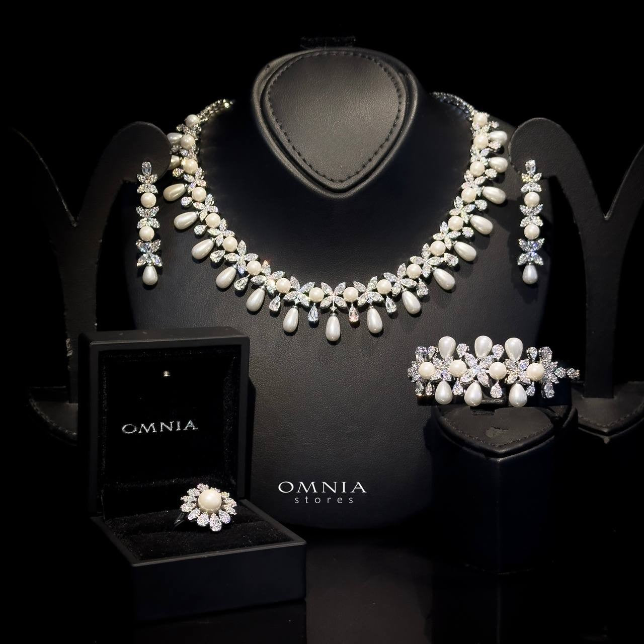 Omnia Shulai Bridal Full Set Accessories in High Quality Zircon Stone in Rhodium Plated - OMNIASTORES UAE