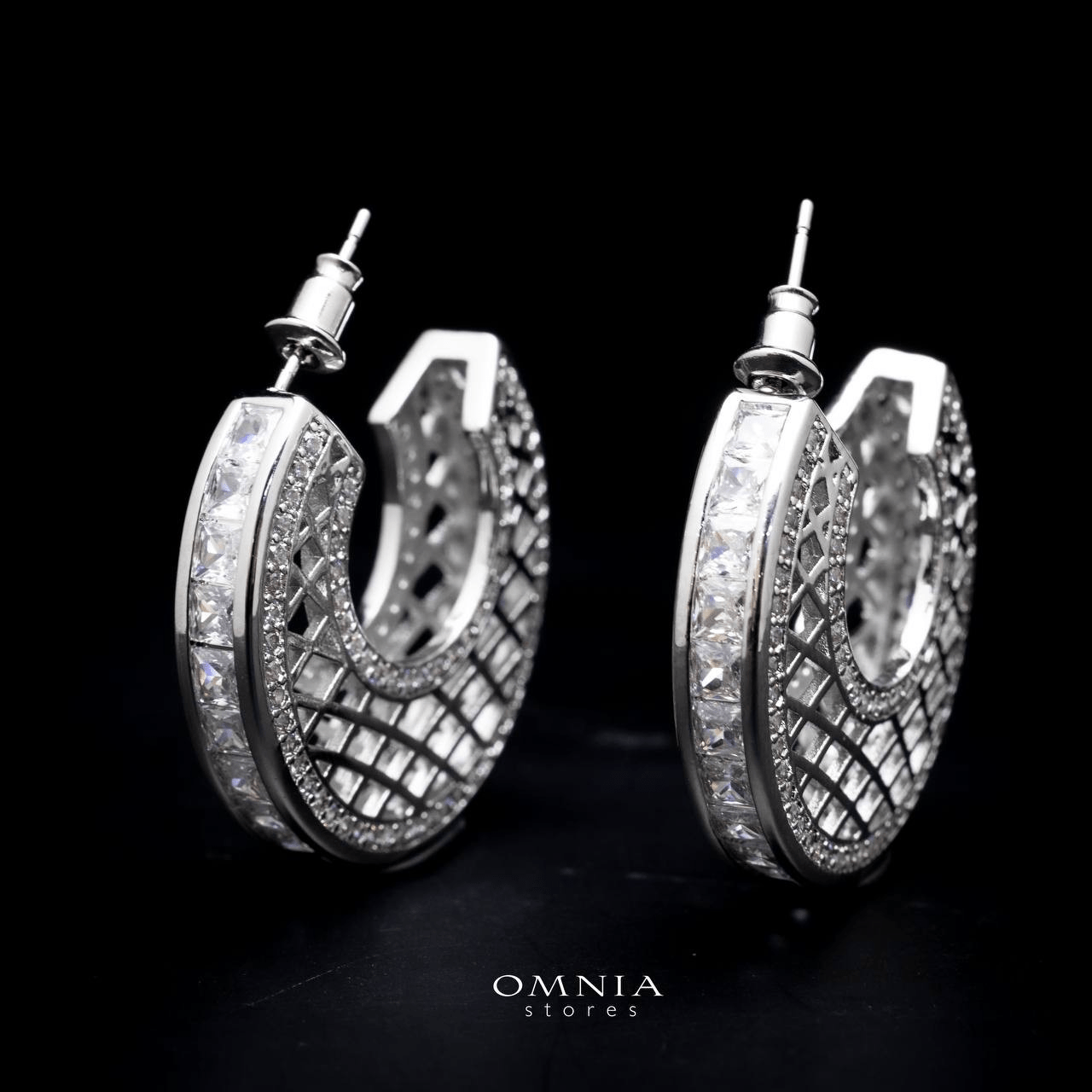 Omnia Joud White Earrings in High Quality Zircon Stone Rhodium Plated - OMNIASTORES UAE