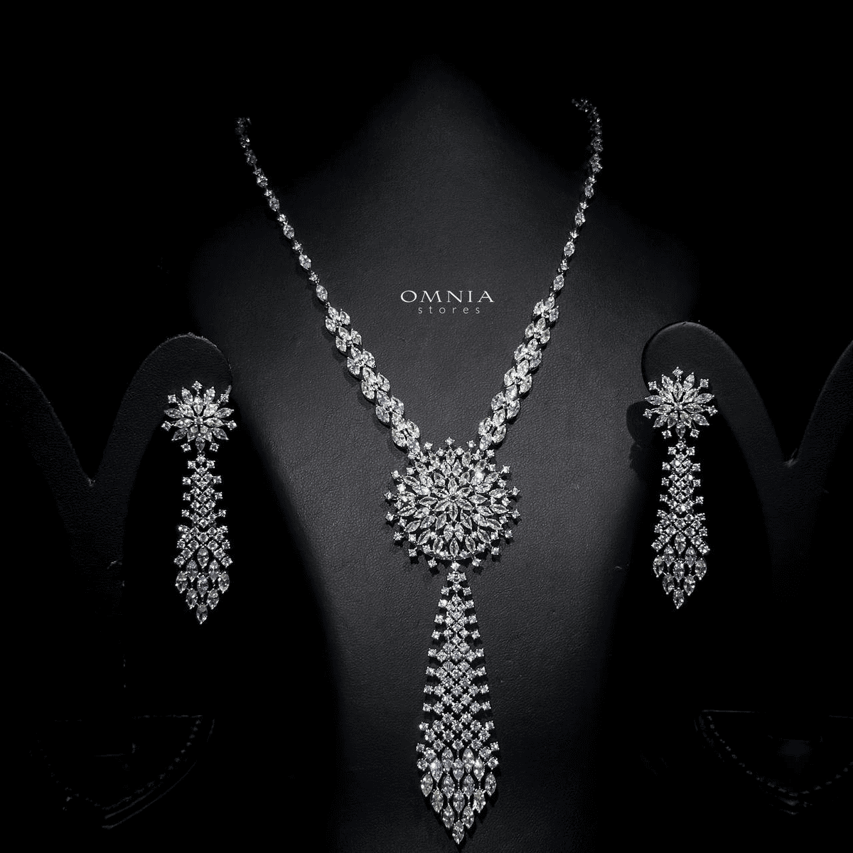 Omnia Mariya Yellow Long chain Set High Quality Zircon Stone In Rhodium Plated - OMNIASTORES UAE