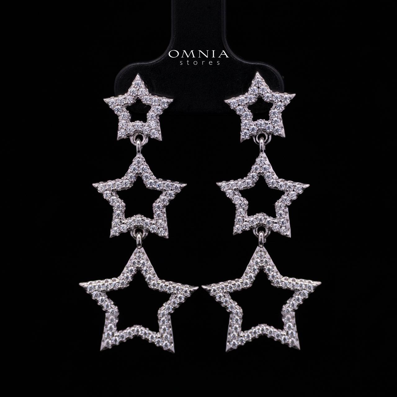 Kelahni Triple Star Drop Earrings — 925 Sterling Silver with Premium Cubic Zirconia