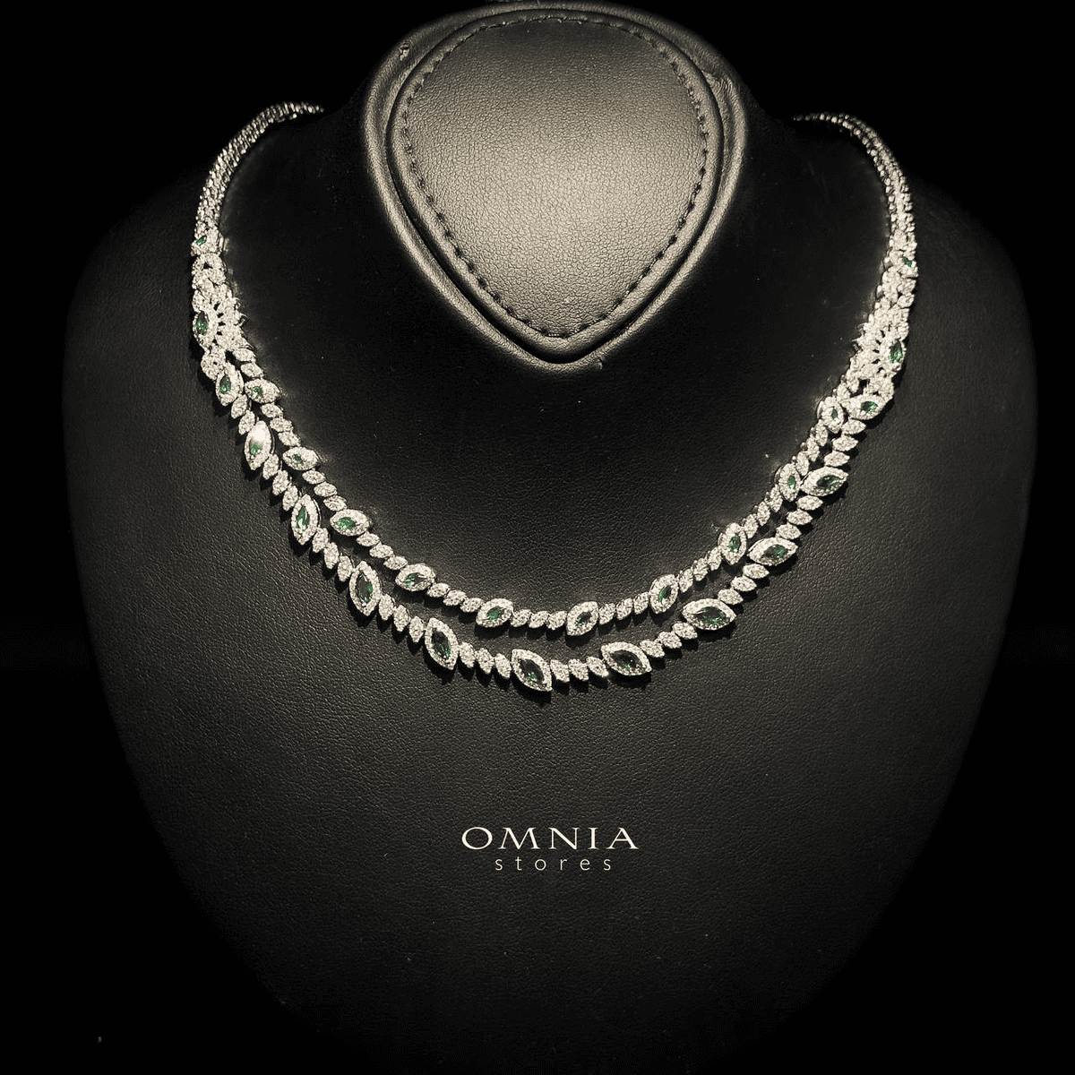 Omnia Nada Green Bridal Full Set Accessories in High Quality Zircon Stone Rhodium Plated - OMNIASTORES UAE