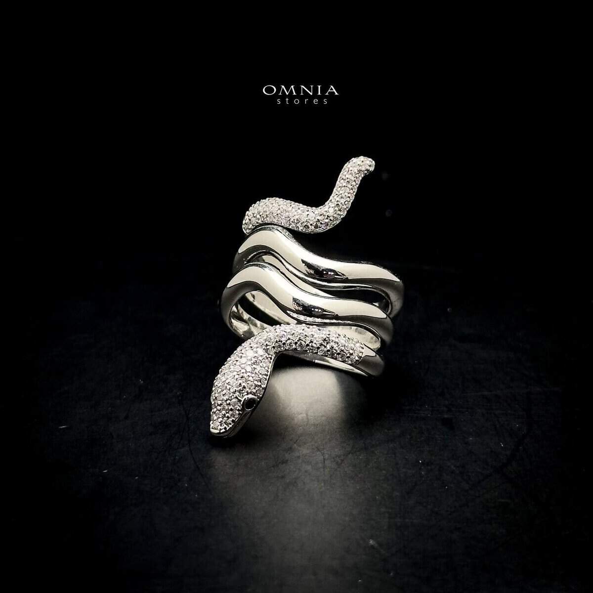 Omnia Aisha Snake Wrap Ring in High Quality Copper Rhodium Plated - OMNIASTORES UAE