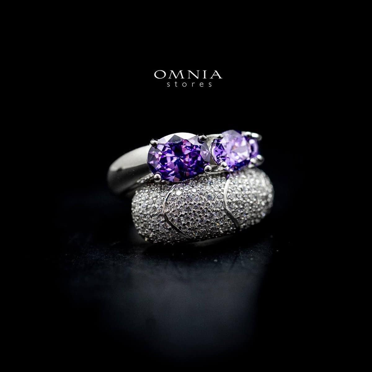 Omnia Purple Dream Double Band Ring in Purple and Silver With High Quality Simulated Diamonds - OMNIASTORES UAE