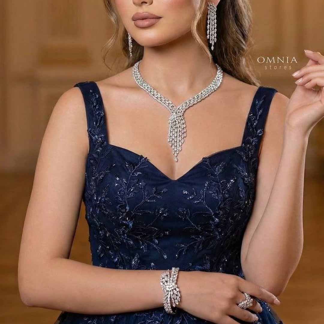 Omnia Fatma White Luxury Bridal Full Set in High Quality Zircon Stone in Rhodium Plated