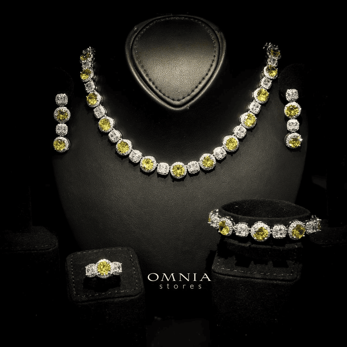 Omnia Lilian Yellow Bridal Full Set in High Quality Simulated Diamonds Rhodium Plated - OMNIASTORES UAE