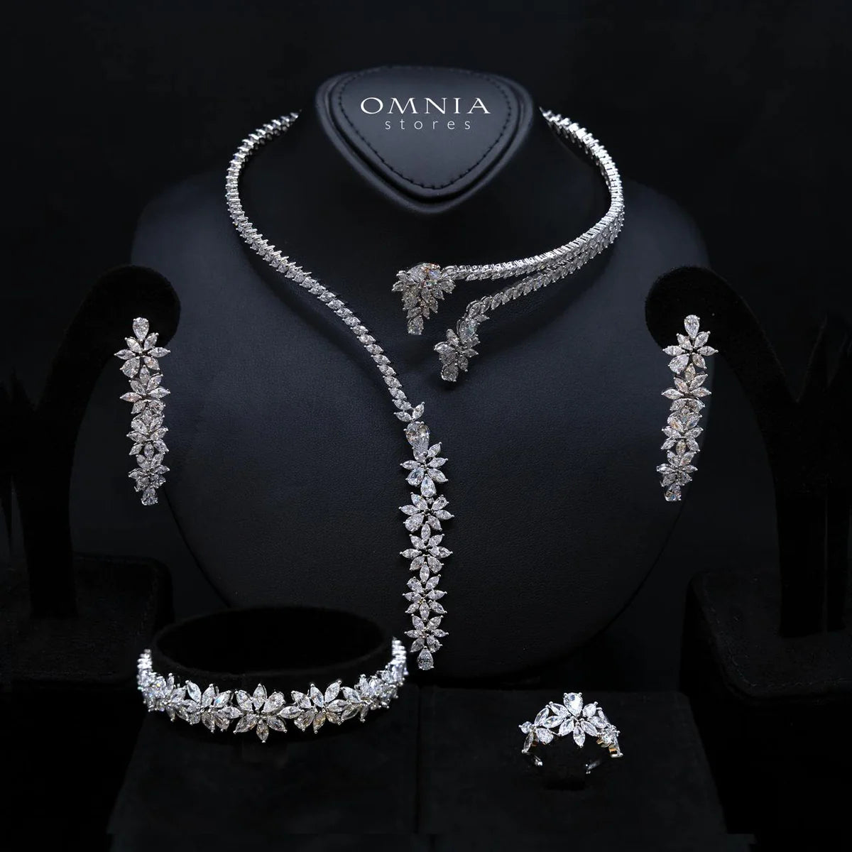 Fiona White Luxury Bridal Full Set in High Quality Rhodium Plated Zircon Stones