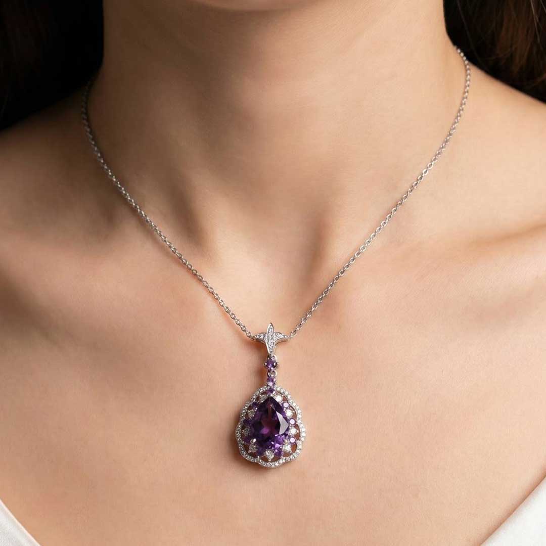 Omnia Kawthar Necklace in 92.5 Silver High Quality Amethyst stone