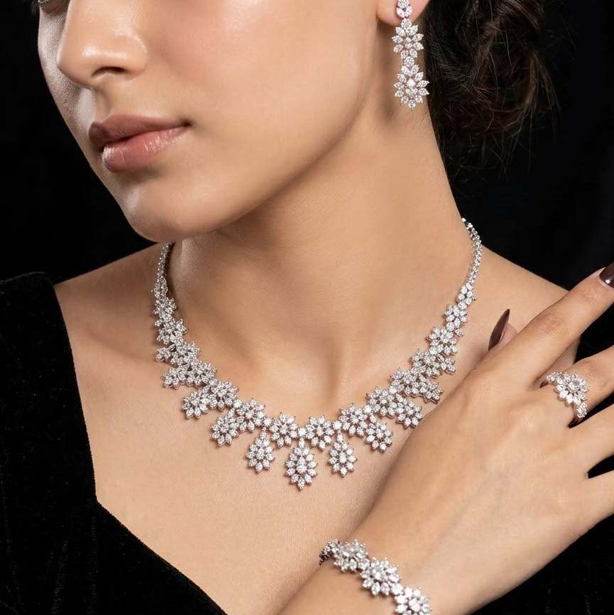 Monica White Bridal Full Set in 925 Silver High Quality Simulated Diamonds