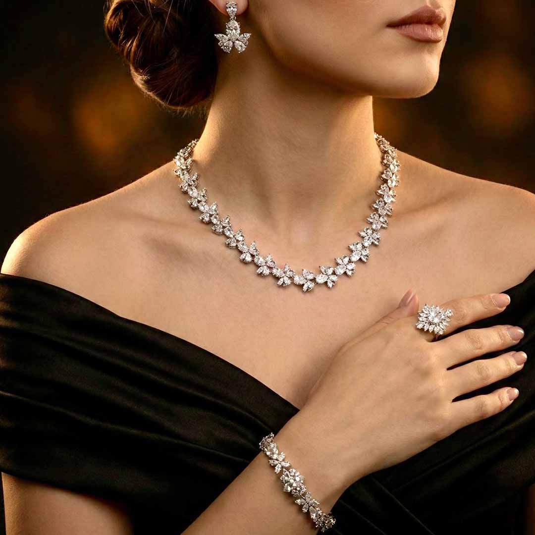 Omnia Muna White Bridal Full Set in High Quality Simulated Diamonds - OMNIASTORES UAE