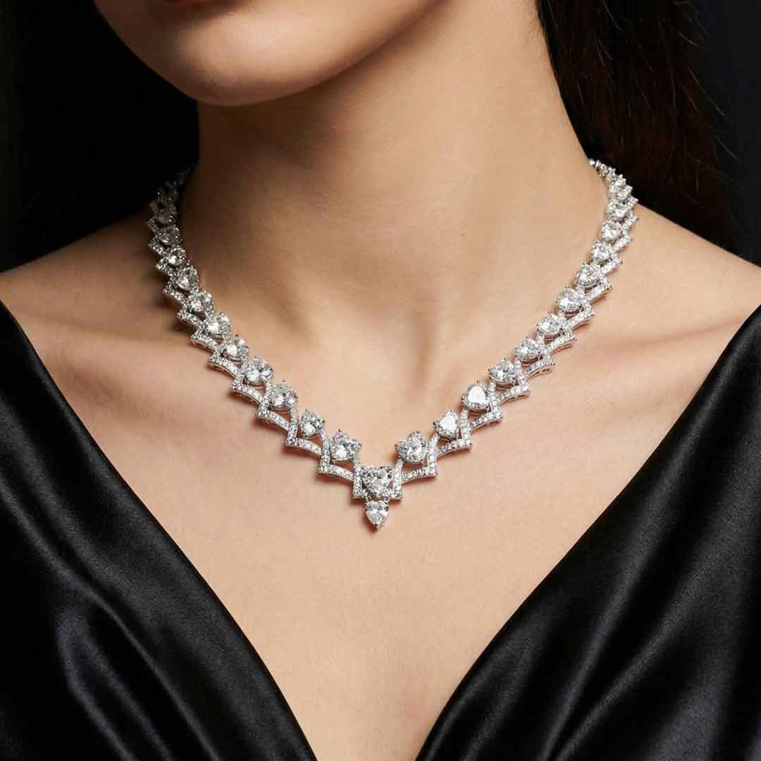 Omnia Nouria Heart Silver Necklace In 925 Silver High Quality Certified Lab Crafted Stones