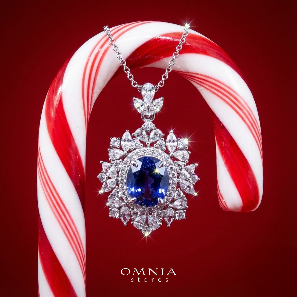 Omnia Esma Silver Necklace and Earrings Set in 925 Silver With High Quality GRC Certified Sapphire Blue Lab Grown Stones