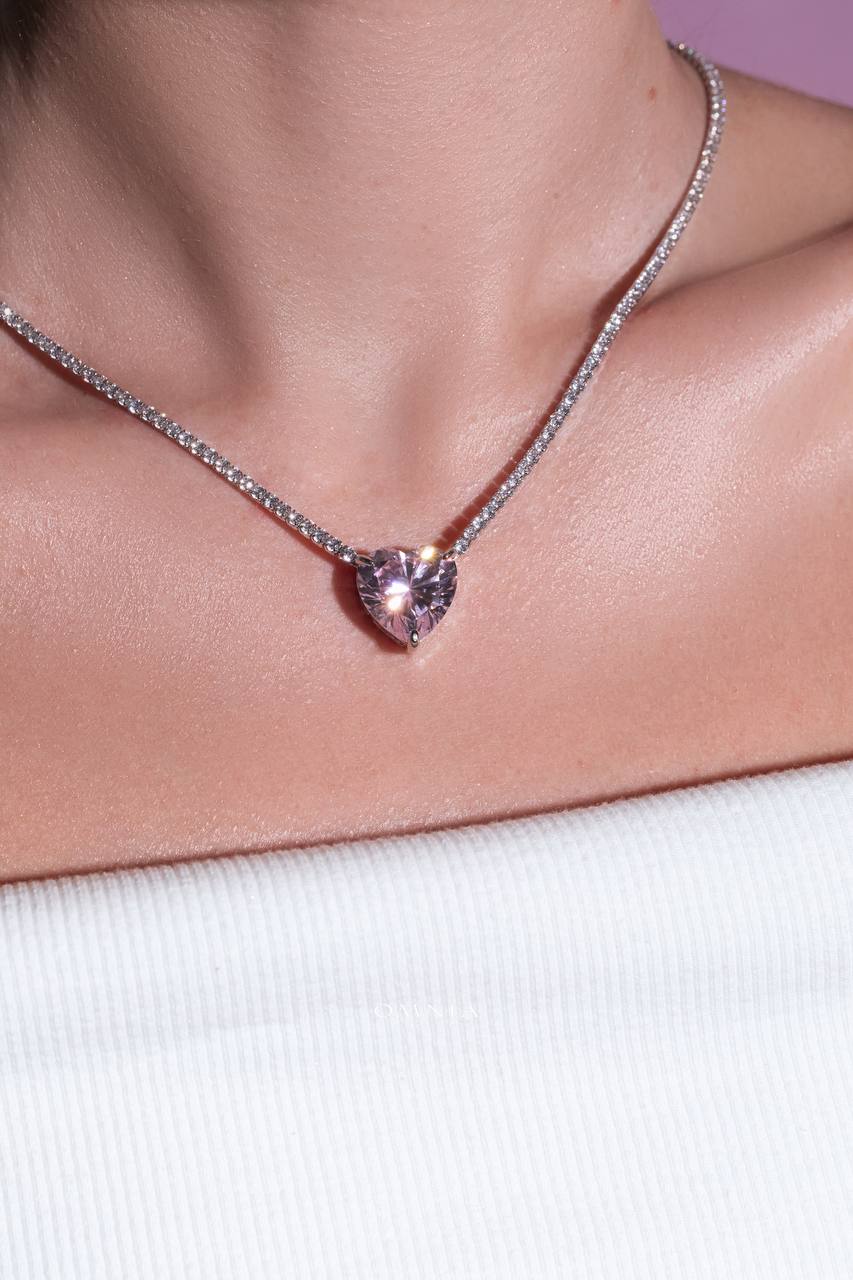 Omnia Heart Pink Necklace 925 Silver in High Quality Simulated Diamonds - OMNIASTORES UAE