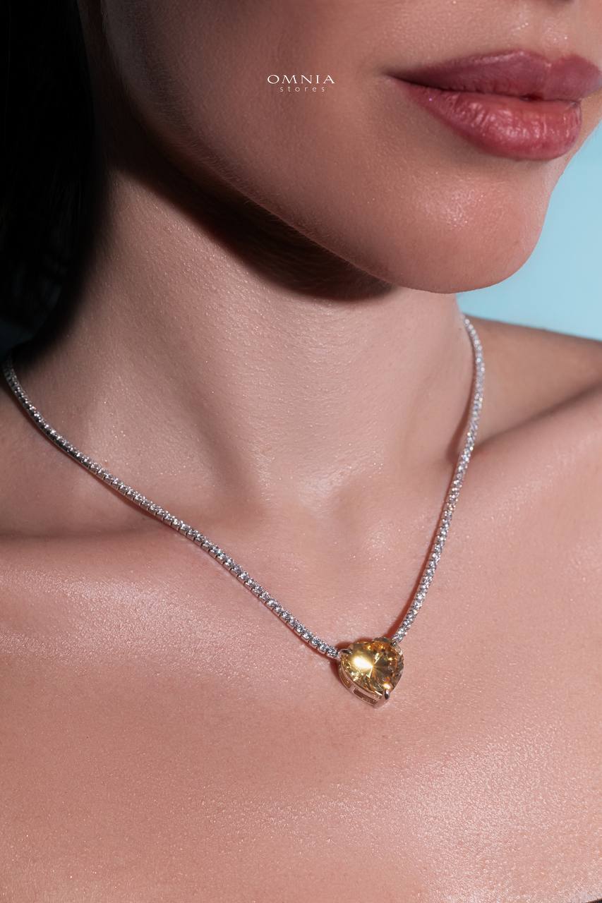 Omnia Heart Yellow Necklace 925 Silver in High Quality Simulated Diamonds - OMNIASTORES UAE