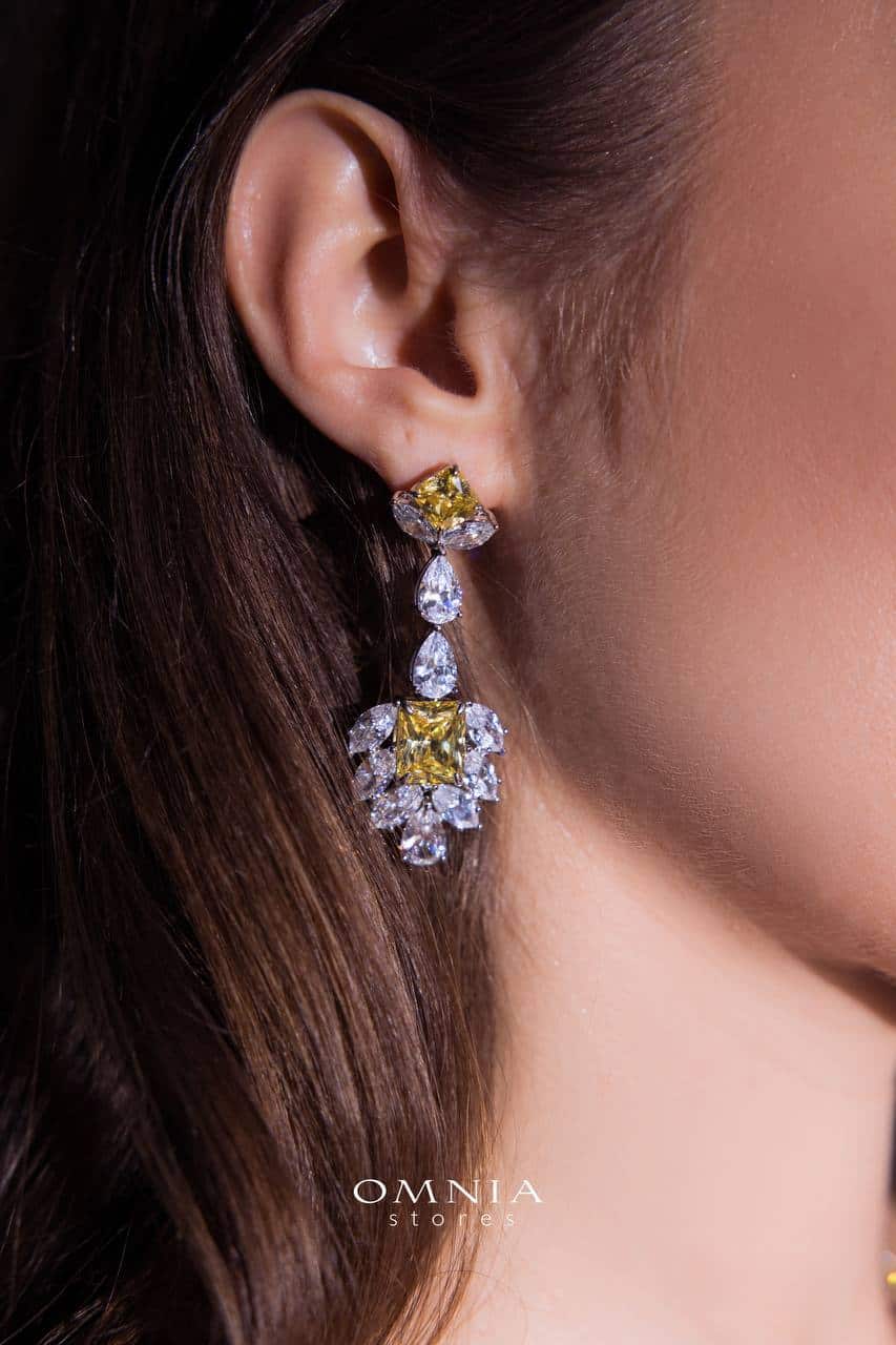 Omnia Ralia Yellow Earrings 92.5 Silver High Quality Simulated diamonds - OMNIASTORES UAE