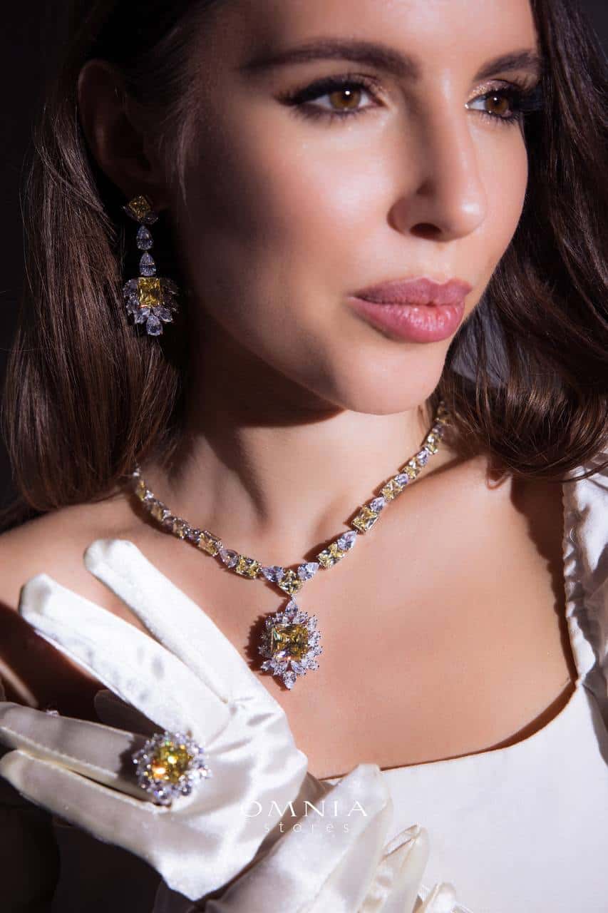 Omnia Ralia Yellow Earrings 92.5 Silver High Quality Simulated diamonds - OMNIASTORES UAE