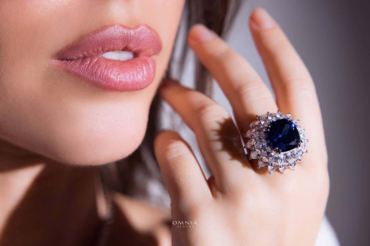 Omnia Thalia Blue Ring 92.5 Pure Silver in High Quality Simulated Diamonds - OMNIASTORES UAE