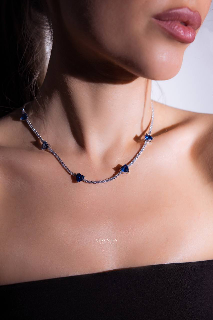 Omnia Louise Blue Necklace 92.5 Silver In High Quality Simulated diamonds - OMNIASTORES UAE
