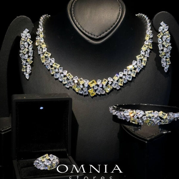 Omnia Anastasia Yellow Bridal Full Set in High Quality Zircon Stone in Rhodium Plated