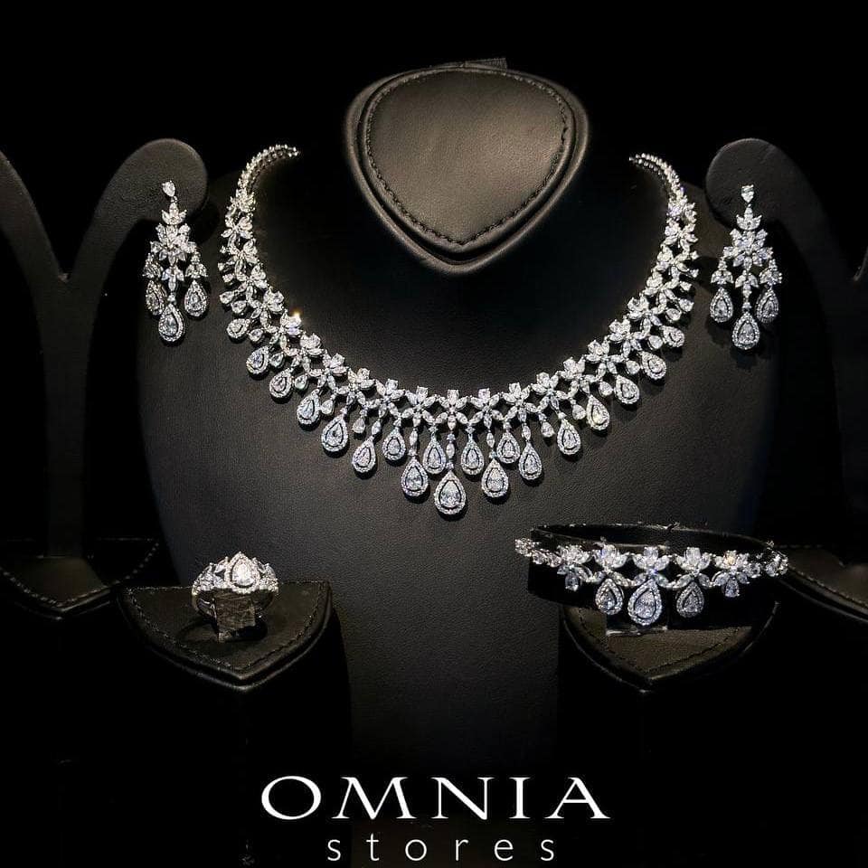 Omnia Ayla White Bridal Full Set in High-Quality Zircon Stone Rhodium Plated - OMNIASTORES UAE