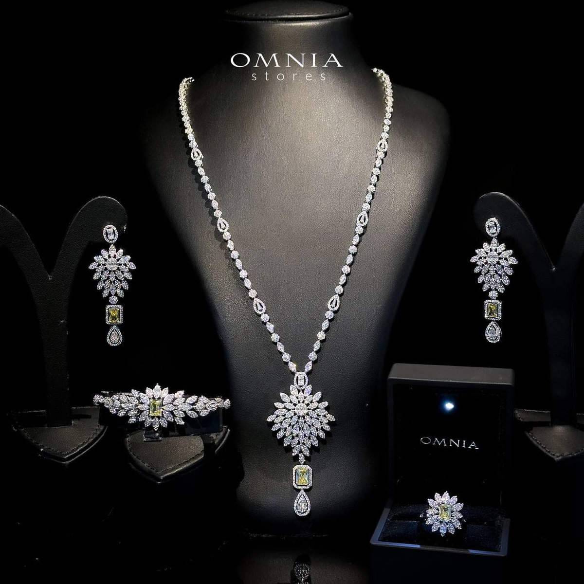 Omnia Duha Yellow Long chain Full Accessories in High Quality Zircon Stone Rhodium Plated - OMNIASTORES UAE