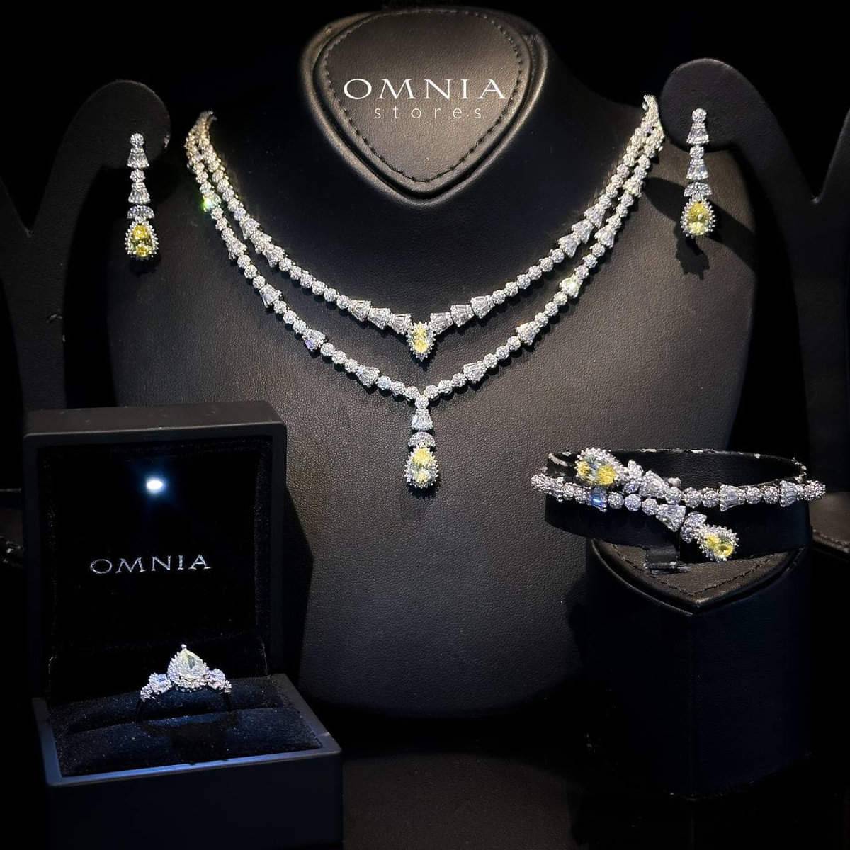 Omnia Ethereal Yellow Drop-Down Pear Shape Full Set in Rhodium Plated - OMNIASTORES UAE
