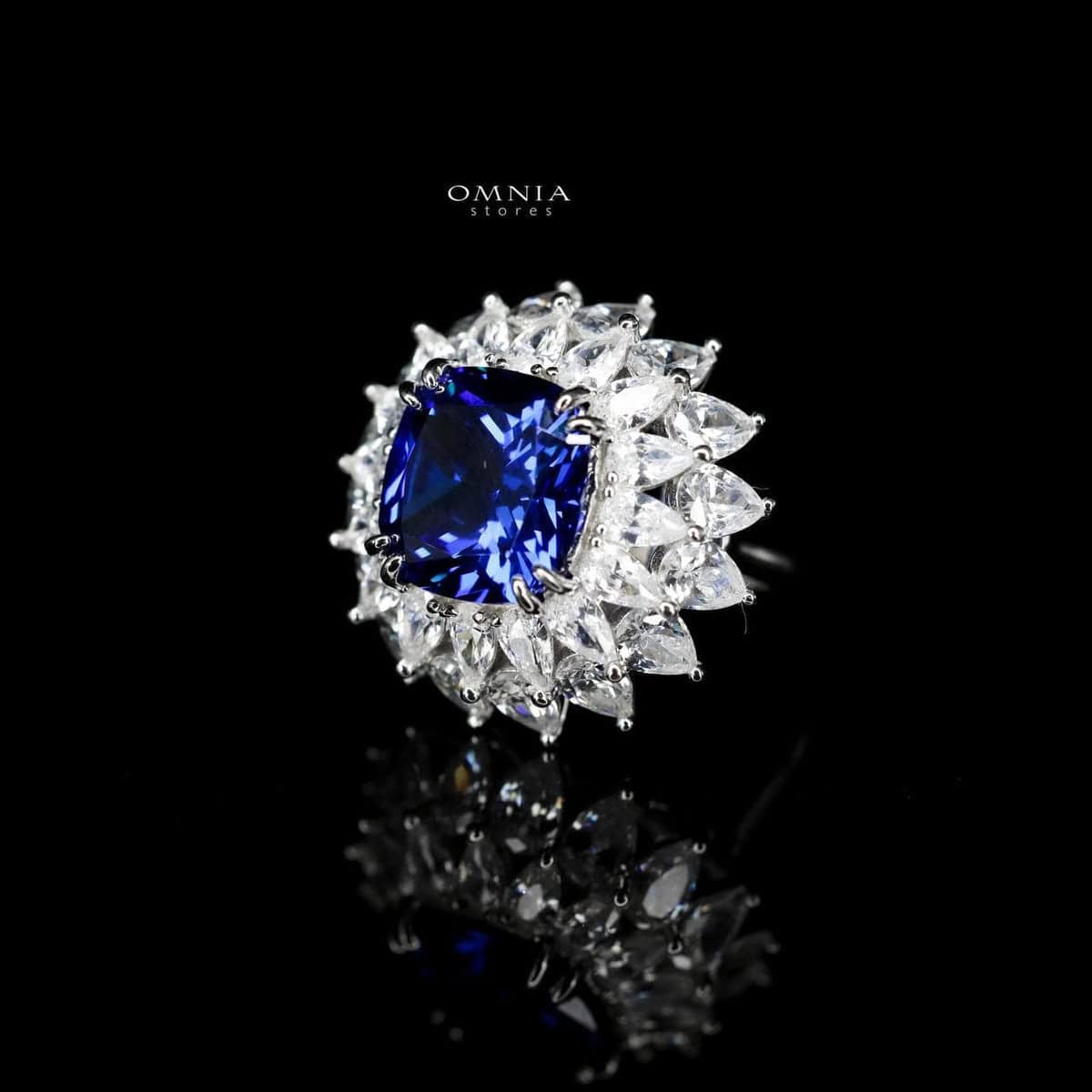 Omnia Thalia Blue Ring 92.5 Pure Silver in High Quality Simulated Diamonds - OMNIASTORES UAE
