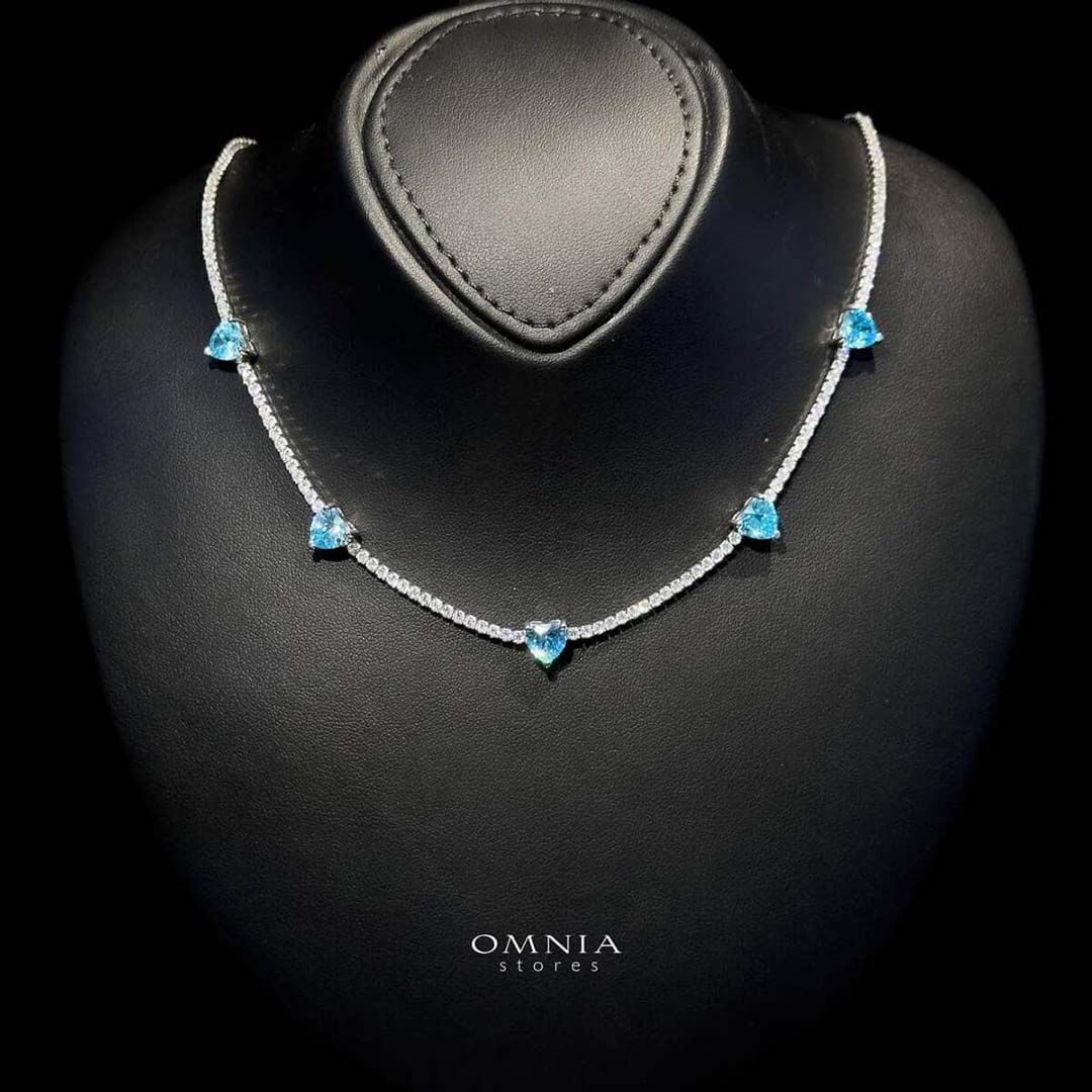 Omnia Louise Sky Blue Necklace In 92.5 Silver High Quality Simulated Diamonds - OMNIASTORES UAE