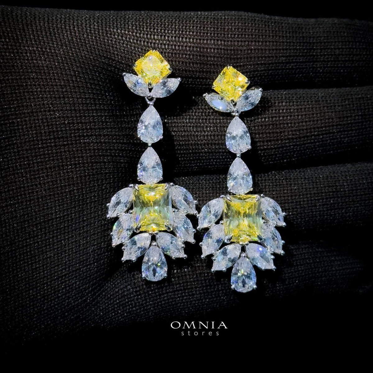 Omnia Ralia Yellow Earrings 92.5 Silver High Quality Simulated diamonds - OMNIASTORES UAE
