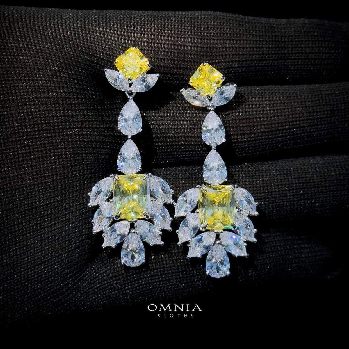 Omnia Ralia Yellow Earrings 92.5 Silver High Quality Simulated diamonds - OMNIASTORES UAE