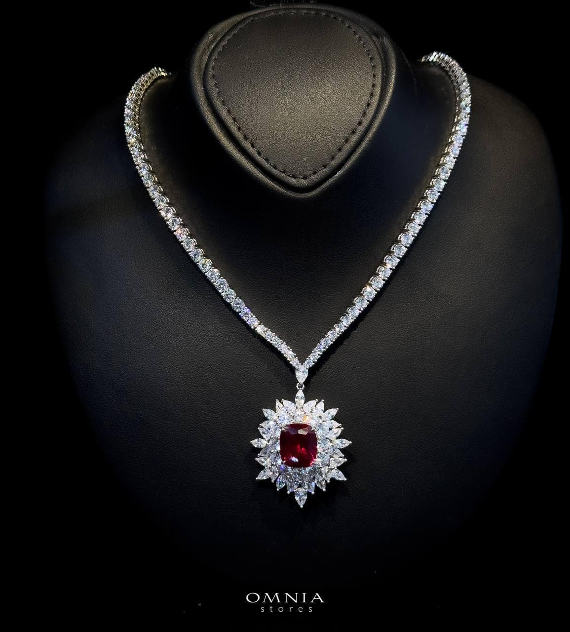 Omnia Thalia Red Necklace 92.5 Silver High Quality Simulated diamonds - OMNIASTORES UAE